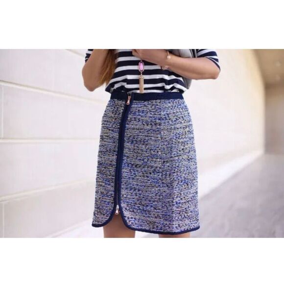 NWOT J. Crew Metallic Tweed Blue Rose Gold Zip Mini Skirt-SIZE 2 - Picture 1 of 9